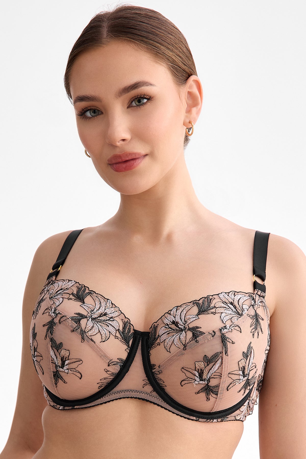 Biustonosz full cup Salma B161 - beżowo-czarny, mocno modelujący