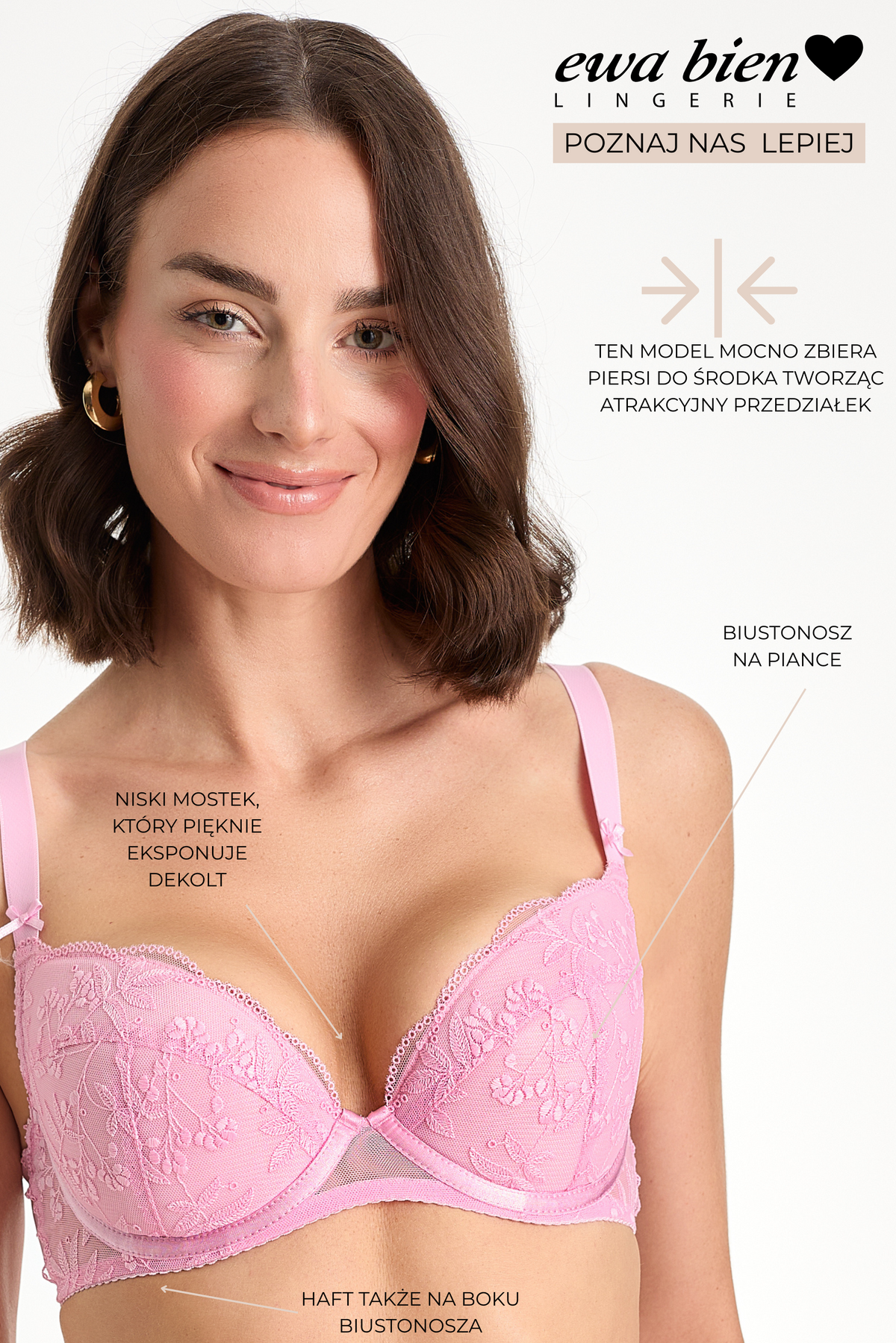 Biustonosz Fiora różowy B214 Push Up