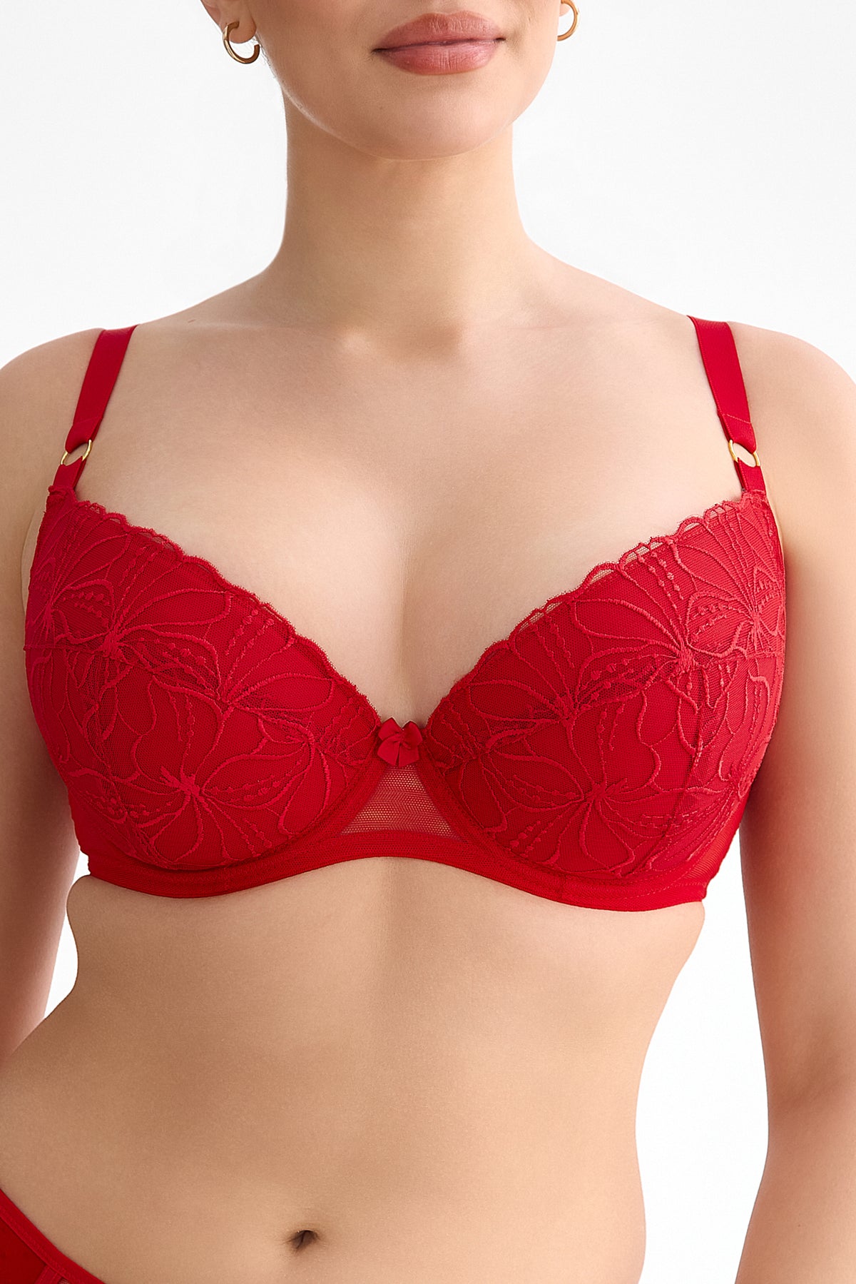 czerwony biustonosz push-up haftowany