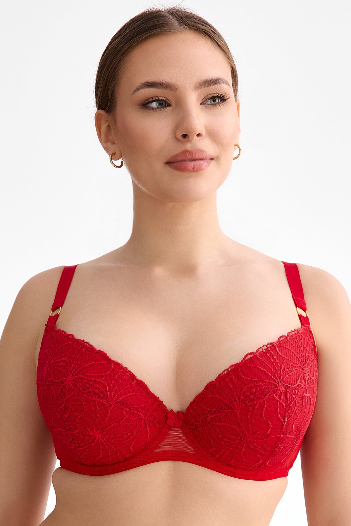haftowany czerwony biustonosz push-up